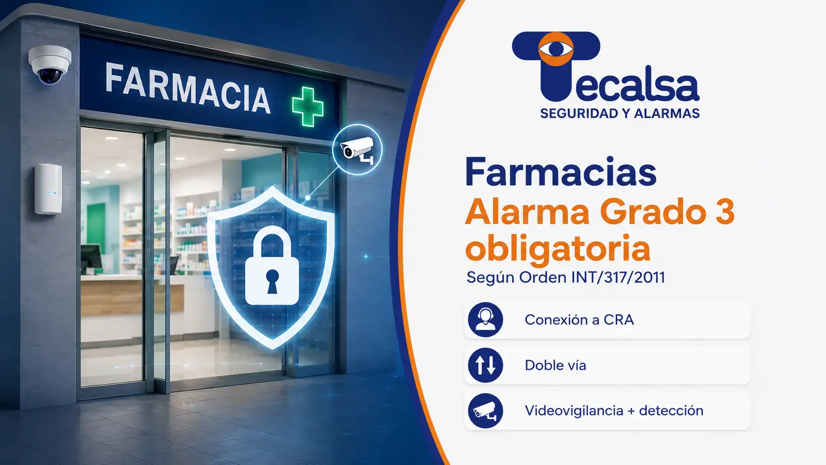 Las farmacias deben instalar alarma Grado 3 conectada a una CRA homologada, con doble vía de transmisión. Estos son los requisitos exactos.