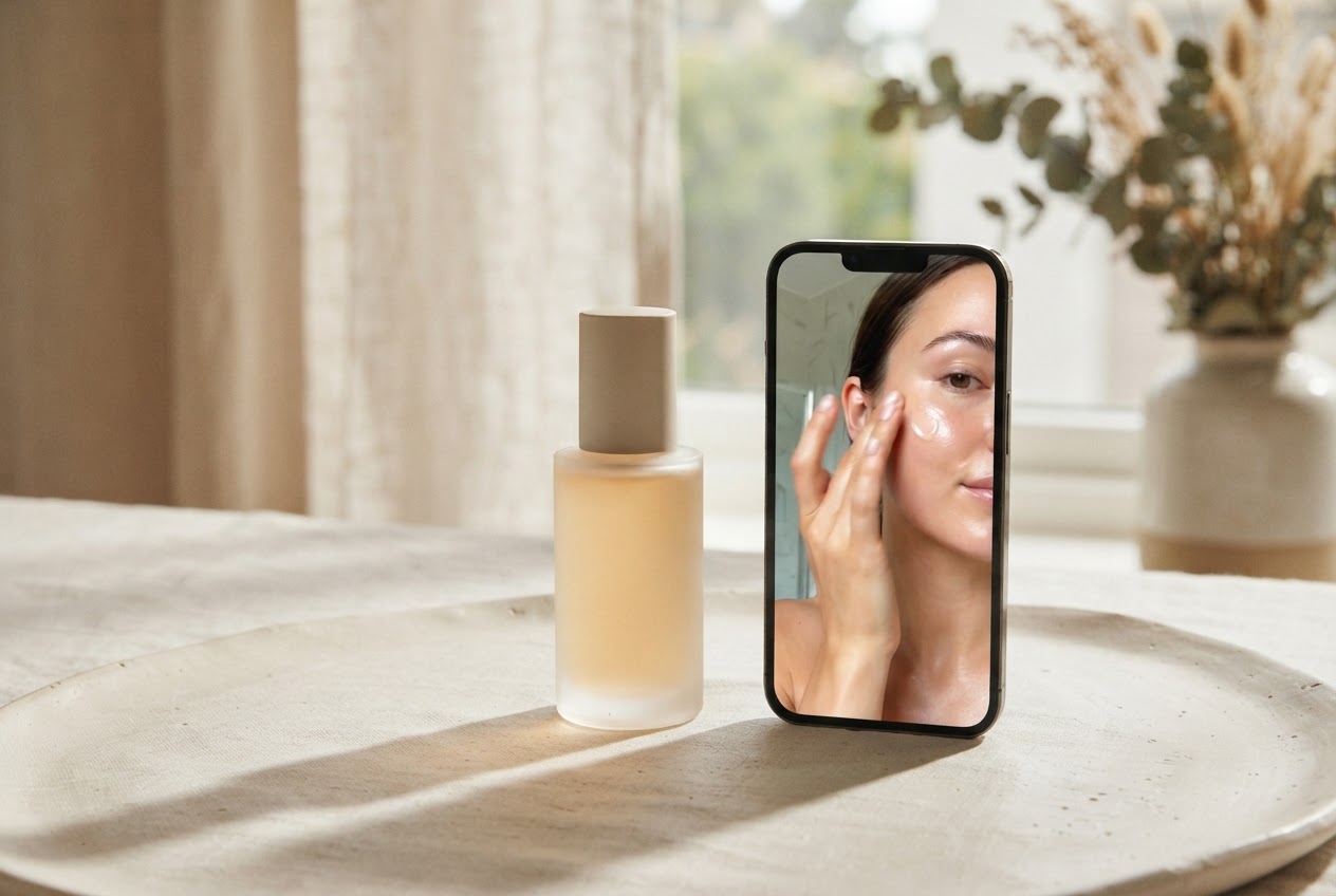 Producto junto a un móvil reproduciendo contenido de creador