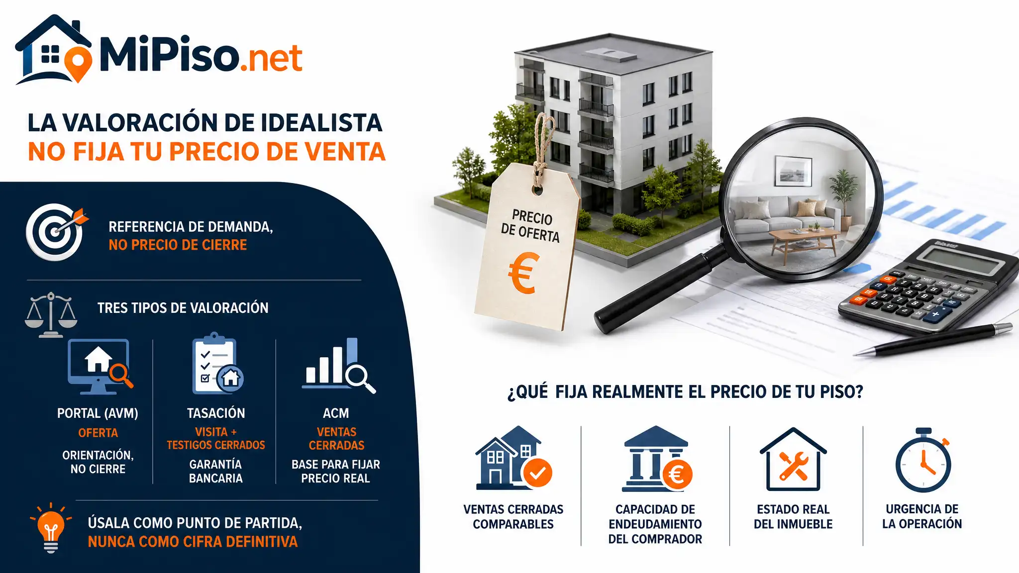 La valoración de Idealista usa precios de anuncio, no de cierre. El precio real de transacción puede ser hasta un 10% inferior al de oferta.