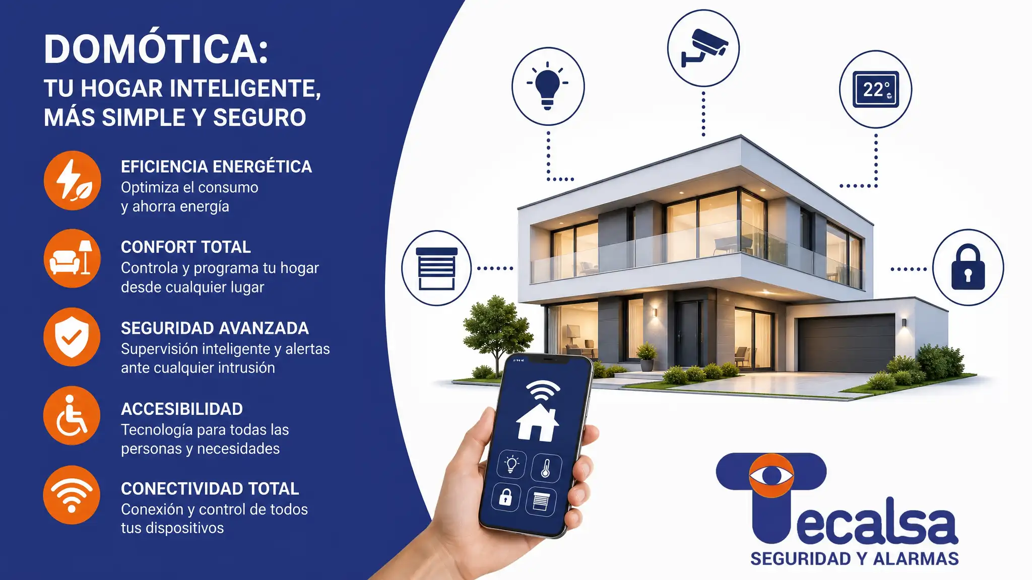 La domótica automatiza y controla tu hogar de forma inteligente: energía, confort, accesibilidad y seguridad desde un solo dispositivo.